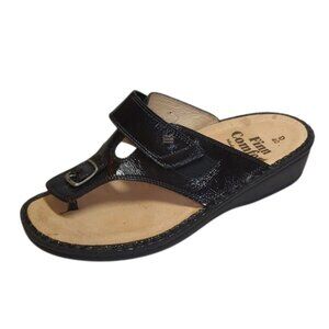 NEW Finn Comfort Black Leather Platform Sandals l Size EU 40 / US 9
